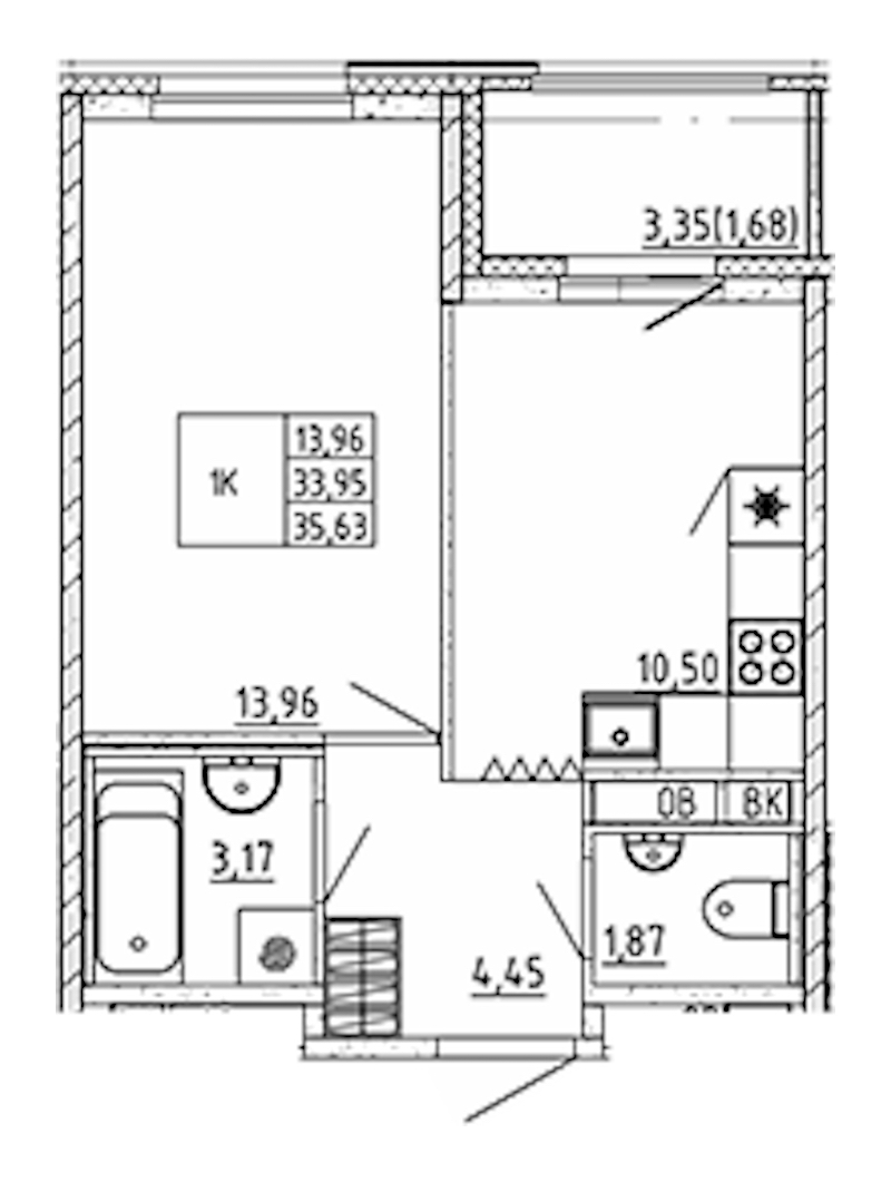 1-комнатная квартира 35.63 м², 12/12 эт., ЖК «UP! Квартал Воронцовский»